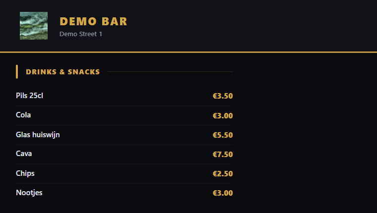 Digital menu board with a drinks list and prices
